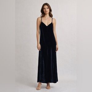 Rachel Pally Blue Velvet Maxi Slip Dress Small | Minimalist Bias Cut Evening